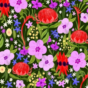 Native Australian Flowers on Green - Jumbo Print