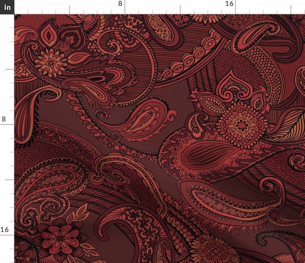 Cayenne Paisley Swirls and Spicy Floral Motifs