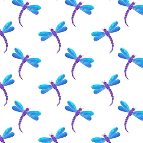 Watercolor dragonflies - blue and purple