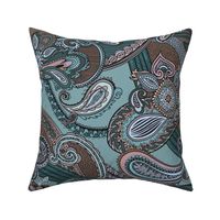 Psychedelic Paisley Fusion Retro in Vibrant teal, pink and brown