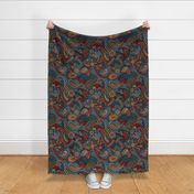 Colorful Kaleidoscope multi hued Paisley Large scale