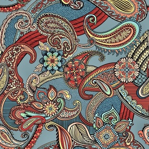 Bright Paisley Fiesta: Funky Patterns in bright colors against a light teal canvas