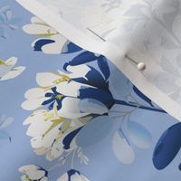 Sara’s Flowers-02, Large, Cream and White Florals,  Navy on Light blue, Mermaid Collection-34