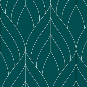 ART DECO BLOSSOMS - DARK TEAL WITH WHITE LINES, LARGE SCALE