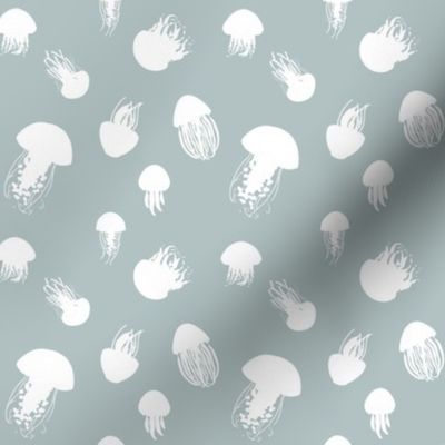 Jellyfish-03, White on Sage Green, Mermaid Collection-63