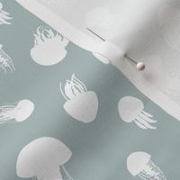 Jellyfish-03, White on Sage Green, Mermaid Collection-63