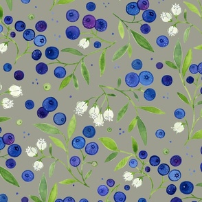 L| Watercolor Blueberry Fruit Garden Toss Taupe Gray - ©Lucinda Wei