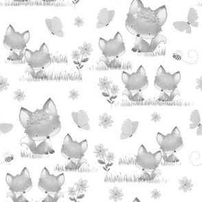 Woodland Animals Gray Floral Fox Butterfly Bee Baby Girl Nursery