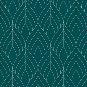 ART DECO BLOSSOMS - DARK TEAL WITH WHITE LINES, MEDIUM SCALE