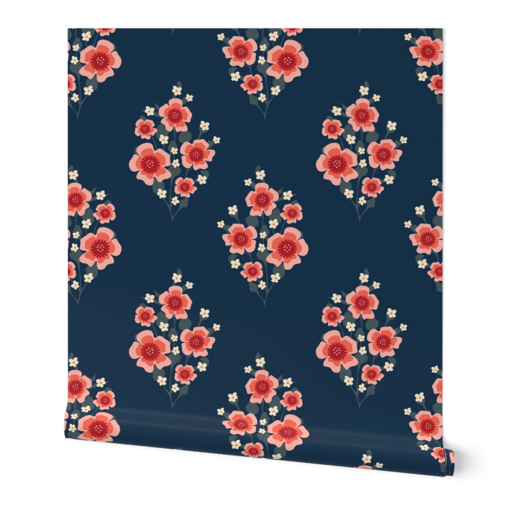 Botanical Floral Block Print - Dark Blue