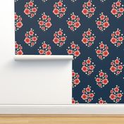 Botanical Floral Block Print - Dark Blue