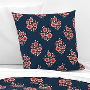 Botanical Floral Block Print - Dark Blue