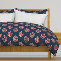 Botanical Floral Block Print - Dark Blue