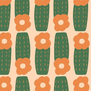 L - Desert Cactus - African Savanna Flowers - Cute Geometric Cactus - Retro Orange Green