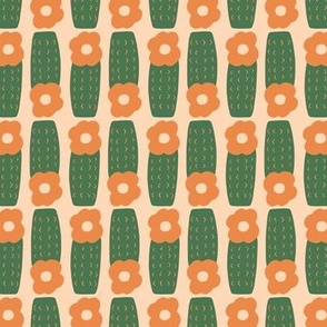 Small - Desert Cactus - African Savanna Flowers - Cute Geometric Cactus - Retro Orange Green