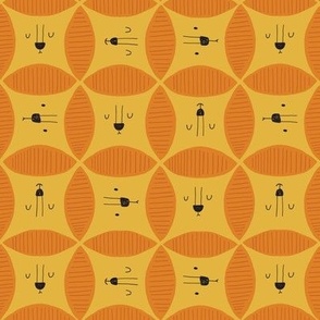small - cute geometric lion faces - joyful animals - geometric circles - orange yellow