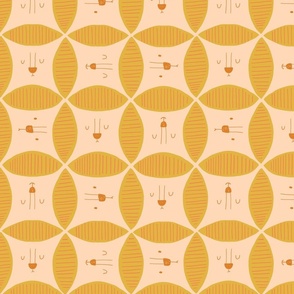 M - cute geometric lion faces - joyful animals - geometric circles - orange beige