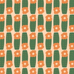 M - Desert Cactus - African Savanna Flowers - Cute Geometric Cactus - Retro Orange Green