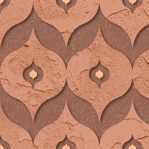 Plastered Wall & Terracotta Stone Texture Ogee in Moroccan Earth Tones