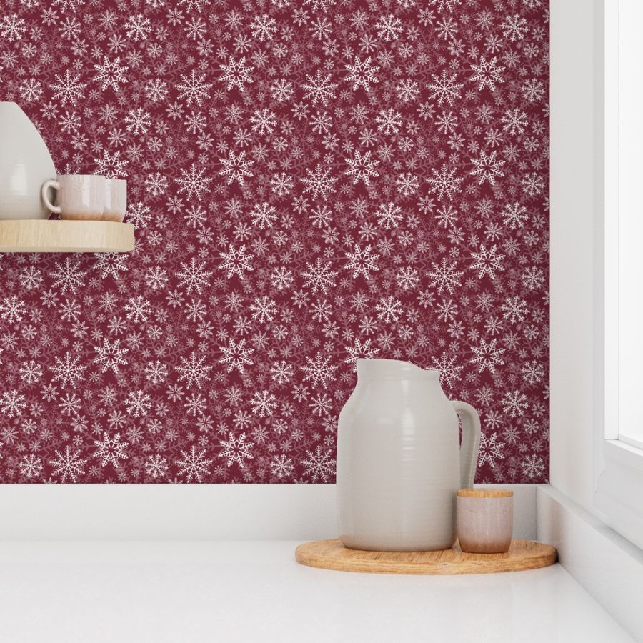 Mini - Modern & Stylised Layered Christmas Festive Snowflakes - Rich Burgundy Wine & Winter White