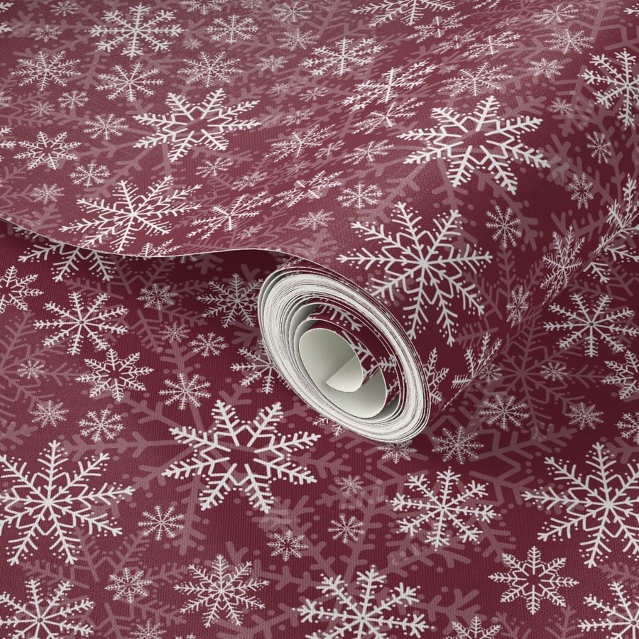 Mini - Modern & Stylised Layered Christmas Festive Snowflakes - Rich Burgundy Wine & Winter White