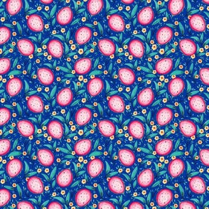 small scale 7 i inch repeat // Dragon fruit royal blue background