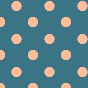 Polka Dots Peach on  Smoked Aqua