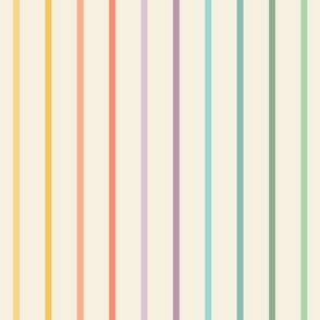 Small-thin-vertical-rainbow-stripes-in-muted-vintage-colours-on-beige-XL-jumbo
