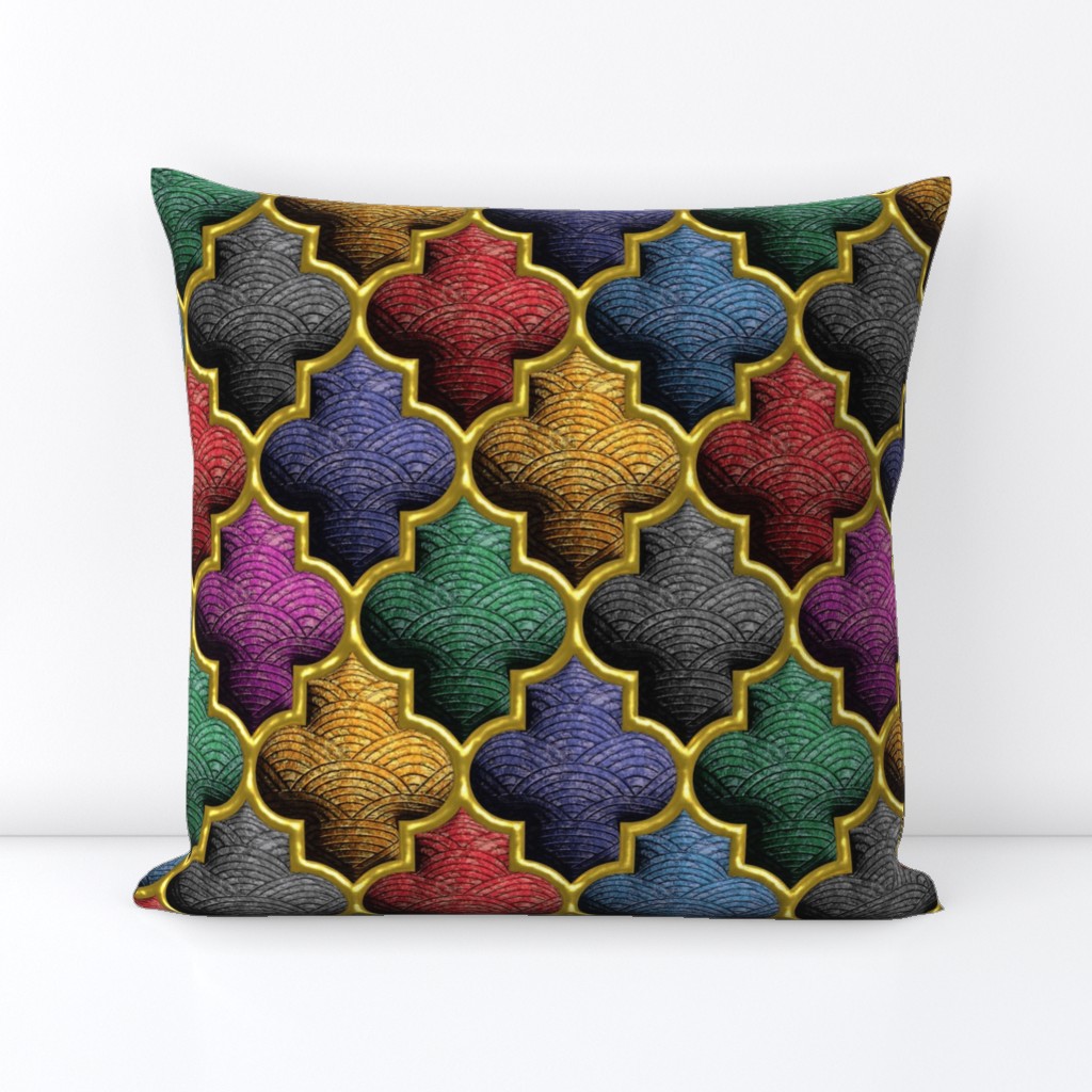 Colorful 3D gold trellis mosaic