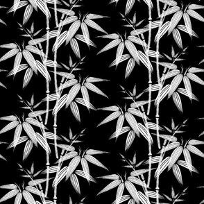 Black and white bamboo tree. Japanese Ink leaves silhouette. / LARGE