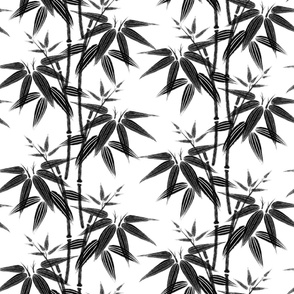 Bamboo leaves silhouette. Black and white bamboo tree. Japanese Ink / LARGE
