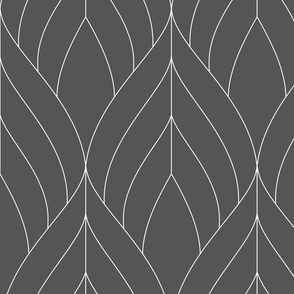 ART DECO BLOSSOMS - DARK GRAY WITH WHITE LINES, LARGE SCALE