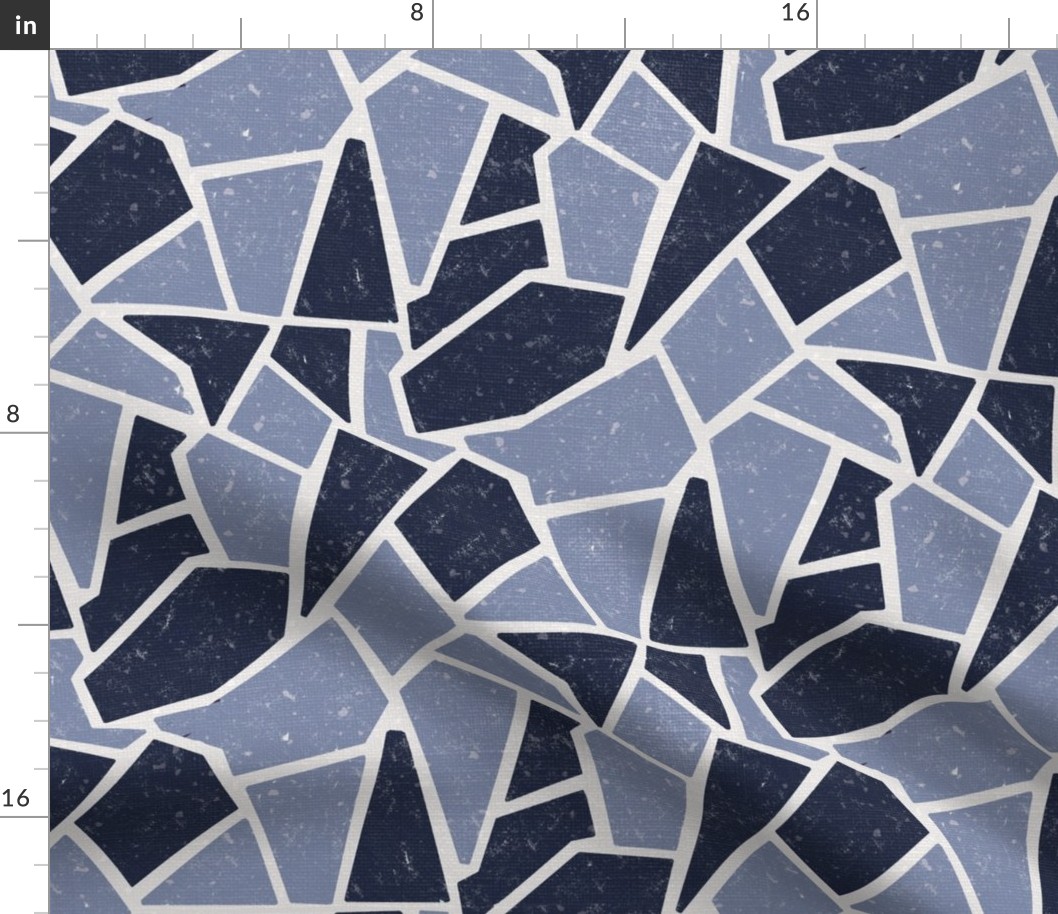 (M) Geometrical Shapes, Simple Decorative Design / Simple Toned Blue Shades / Medium Scale