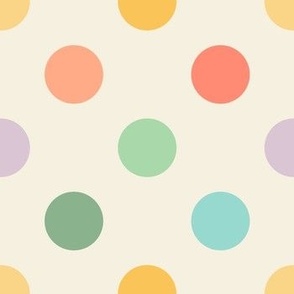 Regular-polka-dots-in-muted-rainbow-colours-on-vintage-beige-XL-jumbo