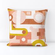 (L) Geometric, Circles and Squares, Neutral Design / Toned Warm Pink and Beige Shades / Large Scale