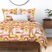 (L) Geometric, Circles and Squares, Neutral Design / Toned Warm Pink and Beige Shades / Large Scale