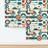 (L) Geometric, Circles and Squares, Neutral Design / Toned Blue Shades / Large Scale