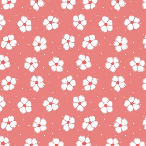Small Scale White Strawberry Flowers on a Strawberry Pink Background