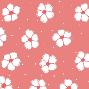 White Strawberry Flowers on a Strawberry Pink Background