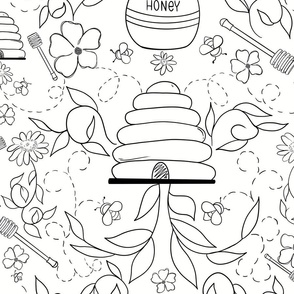 White and Black honeycomb floral illustration
