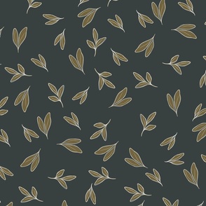 Rich artichoke green leaves with white outlines on a charcoal grey background
