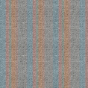 Medium earthy neutrals in pastel shades of blue, orange, grey and coral pink on a burlap faux woven texture