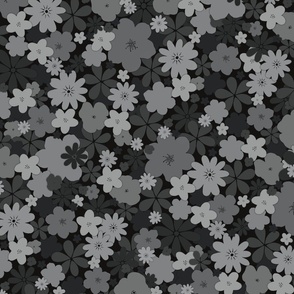Monochromatic Grey Florals on Black Background