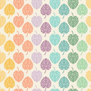 Monstera-leaves-filled-in-muted-vintage-rainbow-colours-XL-jumbo