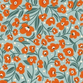 Spring Flowers_Orange_Teal