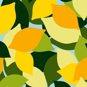 Summer citrus leaves and fruits in green and yellow