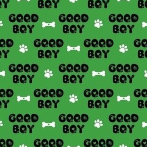 Smaller Good Boy Dog Paw Prints and Bones Black White Green