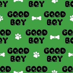 Bigger Good Boy Dog Paw Prints and Bones Black White Green