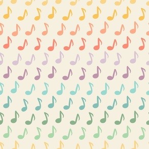 Handrawn-beige-vintage-music-notes-in-muted-vintage-rainbow-colour-on-beige-XL-jumbo