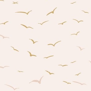  Winged Migration: Birds in Flight Across Wetland Skies, pink-beige